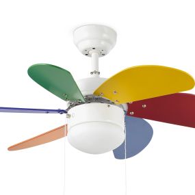Faro Palao - plafondventilator met licht en trekschakelaar - Ø 81 cm - wit en veelkleurig