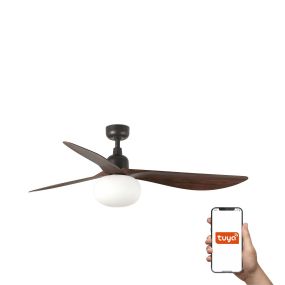 Faro Outwood L Tuya Smart - plafondventilator met licht en afstandsbediening - Ø 150 cm x 43 cm - IP44 - donkerbruin en donker walnoot