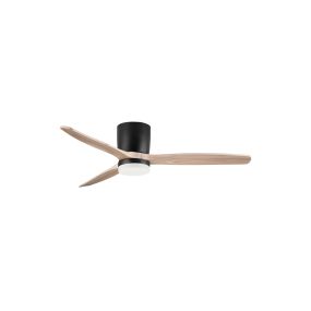 Nova Luce Aloa - plafondventilator met licht en afstandsbediening - Ø 132 x 27,5 cm - 18W LED incl. - zandzwart en natuurlijk hout