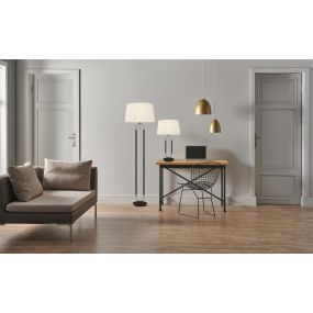 Searchlight Jazz - tafellamp - Ø 37 x 62 cm - mat zwart, wit en satijn zilver
