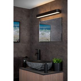 Lucide Madelon - spiegellamp - 60 x 5 x 10 cm - 9W LED incl. - IP44 - zwart en opaal