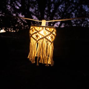 New Garden Mykonos Garland - lichtslinger aansluitbaar via kabel of zonne-energie - oplaadbare batterij - 5 meter slinger met 3 meter snoer - 8 LED-lampen incl. - IP44 - katoen