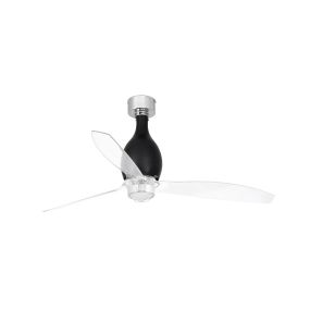 Faro Mini Eterfan - plafondventilator met licht en afstandsbediening - Ø 128 cm - 17W LED incl. - zwart en transparant