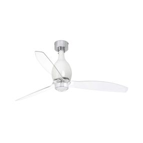 Faro Mini Eterfan - plafondventilator met licht en afstandsbediening - Ø 128 cm - 17W LED incl. - wit en transparant