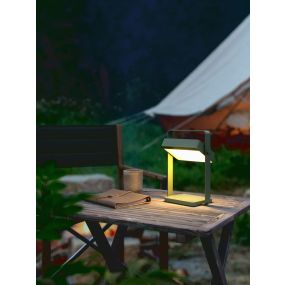 Nordlux Saulio Solar - tafellamp met oplaadbare lichtbron via zonne-energie - 3 stappen dimmer - 3,5W LED incl. - 23,6 x 17 x 10,7 cm - IP44 - olijfgroen