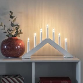 Konstsmide kerstverlichting - houten kerst kandelaar - 40,5 x 5 x 26,5 cm - mat beige