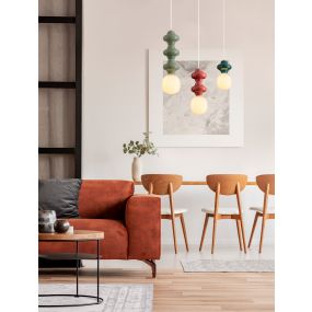Nova Luce Clio - hanglamp - Ø 18 x 215 cm - rood, wit en opaalglas