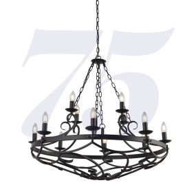 Searchlight Cartwheel III - luster - Ø 89 x 132 cm - mat zwart