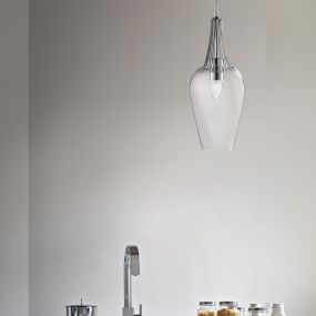 Searchlight Whisk - hanglamp - Ø 16 x 105 cm - chroom en transparant