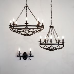 Searchlight Cartwheel III - wandverlichting met trekschakelaar - 32 x 18 cm - mat zwart