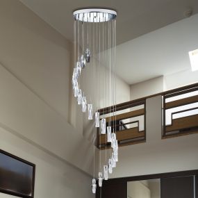 Searchlight Sculptured Ice - hanglamp - Ø 48 x 180 cm - 20 x 7W halogeen incl. - chroom