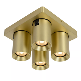 Lucide Nigel - opbouwspot - 20 x 20 x 11,5 cm - 4 x 5W dimbare LED incl. - dim to warm - goud