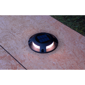 Century Italia Step Solar - grondspot op zonne-energie met dag/nacht sensor - Ø12 x 2,6 cm - 0,04W LED incl. - IP67 - zwart - 4000K