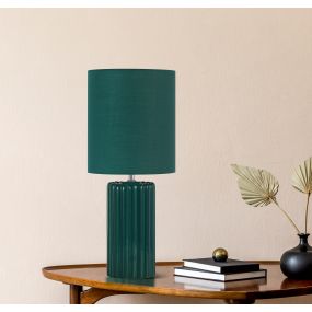 Searchlight Groove - tafellamp - Ø 22 x 51 cm - olijfgroen
