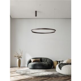Nova Luce Elowen - hanglamp - Ø 98 x 150 cm - 106W dimbare LED incl. - geborsteld koffiebruin