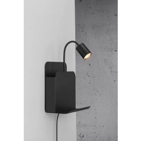 Nordlux Roomi - wandlamp met schakelaar en dubbele USB-poort - 16,5 x 24,8 x 28,2 cm - zwart