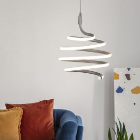 Searchlight Swirl - hanglamp - Ø 21 x 130 cm - 28W dimbare LED incl. - grijs en wit