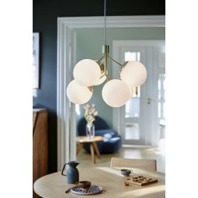 Nordlux Ivona - hanglamp - 62 x 62 x 247 cm - opaal en messing