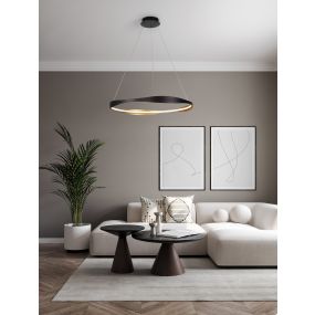 Nova Luce Dobi - hanglamp - Ø 80 x 120 cm - 40W dimbare LED incl. - zandzwart en goud
