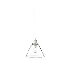Searchlight Pyramid - hanglamp - Ø 29 x 100 cm - transparant en satijn zilver