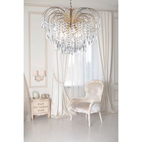 Searchlight Waterfall - hanglamp - Ø 53 x 98 cm - goud en transparant
