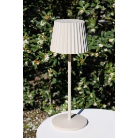 Lucide Justine - draadloze buiten tafellamp met laadstation - Ø 13,5 x 38 cm - 2W dimbare LED incl. - IP54 - beige