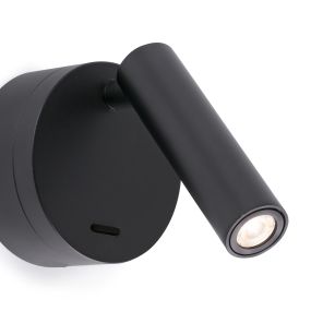 Faro Boc - wandverlichting met schakelaar - 8,5 x 11 x 17 cm - 3W LED incl. - mat zwart