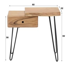Vico Edge - nachtkastje - rechtse versie - 60 x 32 x 59 cm - acaciahout