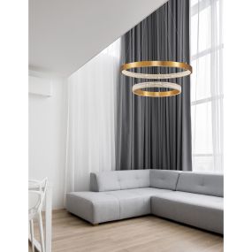 Nova Luce Preston - hanglamp - Ø 60 x 120 cm - 60W dimbare LED incl. - antiek goud messing