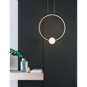 Nova Luce Celia - hanglamp met afstandsbediening - 43 x 10 x 120 cm - 25,6W dimbare LED incl. - zwart en opaal