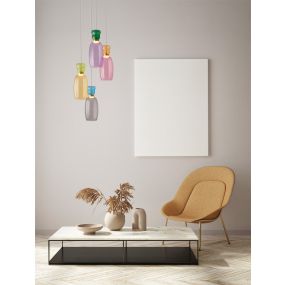 Nova Luce Pluma - hanglamp - Ø 42 x 150 cm - 36W LED incl. - goud, glanzend jaspis, paars, geel, roze, lichtgroen, lichtblauw en cyaan glas