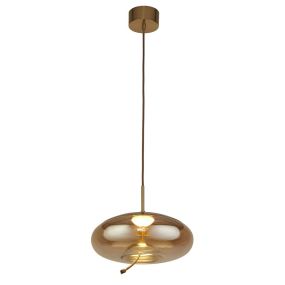 Searchlight Lisbon - hanglamp - Ø 31 x 150 cm - 6W LED incl. - satijn messing en amber