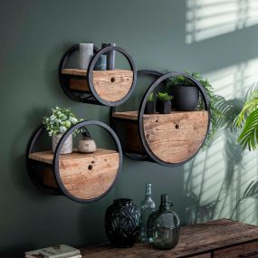 Vico circular - wandschap met lade -Ø 30 x 25 cm - hardhout