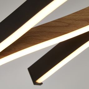 Searchlight Bloom - hanglamp - 108 x 150 cm - 3 stappen dimbaar - 38W LED incl. - zwart en hout
