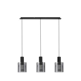 Nova Luce Mirbi - hanglamp - 96 x 18 x 120 cm - zandzwart en rokerig glas