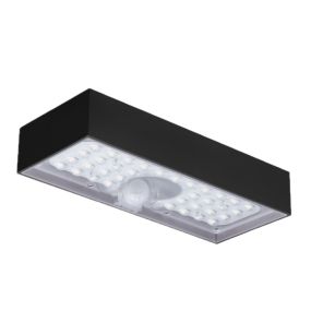 Century Italia Domne - buiten wandlamp met sensor op zonne-energie - 23 x 4,3 x 9,7 cm - 6W LED incl. - IP65 - zwart