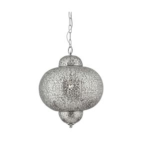 Searchlight Fretwork - hanglamp - Ø 29 x 88 cm - glanzend nikkel