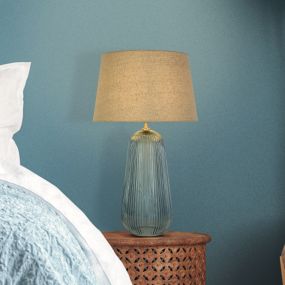 Searchlight Cameo - tafellamp - Ø 32 x 54 cm - blauw en beige