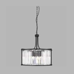 Searchlight Victoria - hanglamp - Ø 50 x 150 cm - mat zwart en transparant