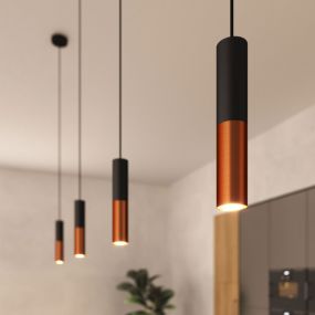 Creative Cables Double Tube - hanglamp 1L - Ø 12,5 x Ø 6 x 190 cm - geborsteld koper en zwart