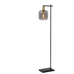 Lucide Joanet - staanlamp - 35,5 x 19 x 150 cm - gerookt glas en messing