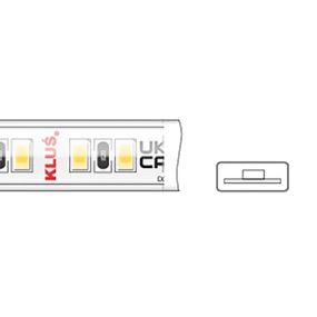 KLUS LED strip - 1cm breed, 500cm lengte - 24Vdc - dimbaar - 9,6W LED per meter - 140 LEDs per meter - IP65 - 3000K