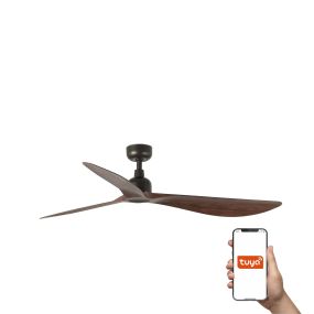 Faro Outwood L Tuya Smart - plafondventilator - Ø 150 cm - IP44 - donkerbruin en donker walnoot