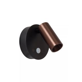 Lucide Toni - oplaadbare wandlamp met bewegingssenor - Ø 8,1 x 12,4 cm - 2W dimbare LED incl. - koffie