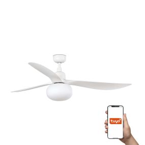 Faro Outwood L Tuya Smart - plafondventilator met licht en afstandsbediening - Ø 150 cm x 43 cm - IP44 -  mat wit