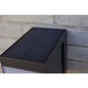 Lutec Prima - buiten wandlamp op zonne-energie met sensor - 10 x 13,5 x 16 cm - 9,5W LED incl. - IP44 - donker grijs