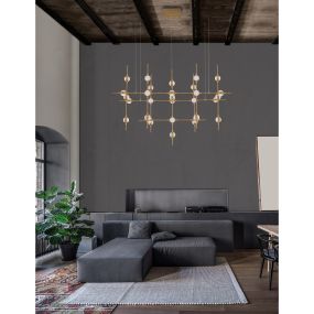 Nova Luce Atomo - hanglamp met afstandsbediening - 106 x 58,5 x 150 cm - 30 x 2,4W dimbare LED incl. - goud
