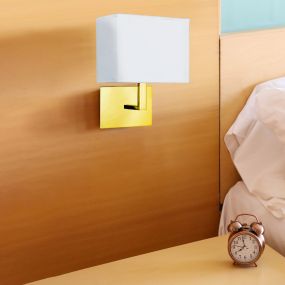 Searchlight Hotel - wandverlichting - 20 x 26 cm - satijn messing en wit