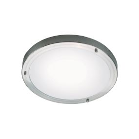 Nordlux Ancona Maxi - plafondverlichting - Ø 31,5 x 8 cm - IP44 - geborsteld staal en opaal wit