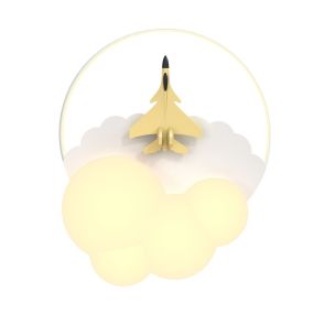 Zuma Line Fighter Jet - plafondlamp met afstandsbediening - 46 x 56 x 16 cm - 37W LED incl. - wit met goud